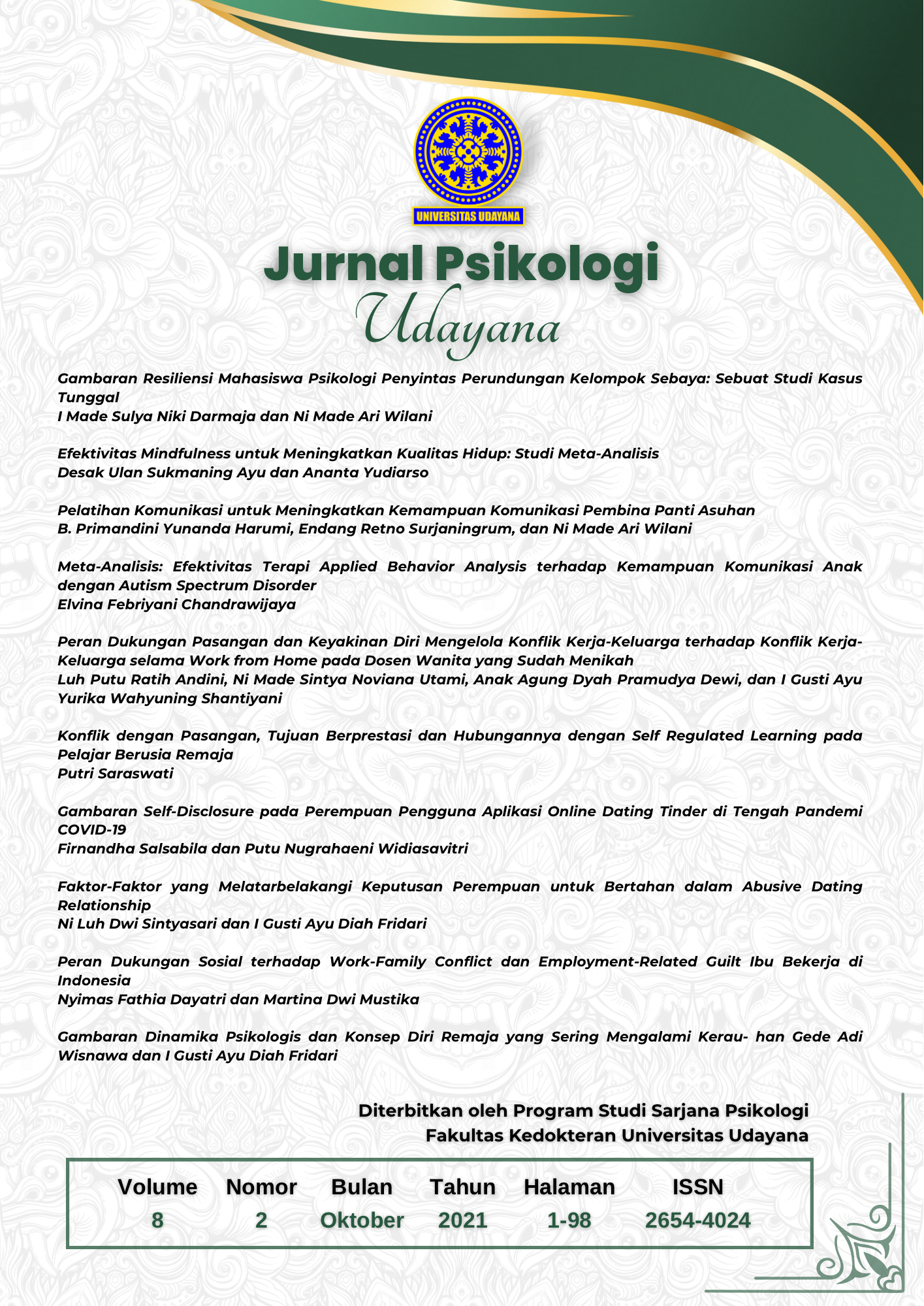 Jurnal Psikologi Udayana Volume 8 Nomor 2 Tahun 2021
